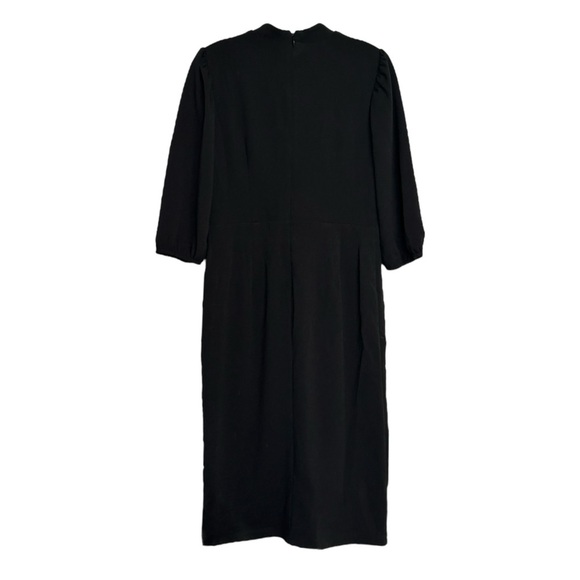 NY&Co Black Sheath Dress Small NWT Gold Button Shoulder Midi Work Office Elegant - Picture 2 of 13